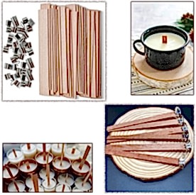 Resim Ahşap Mum Fitili Metal Altlıklı 13 cm 50 Adet 