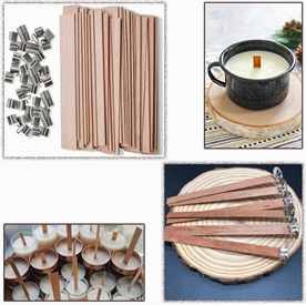 Resim Ahşap Mum Fitili Metal Altlıklı 13cm 10 Adet 